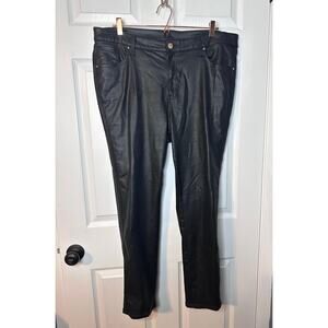 Chicos Faux Vegan Leather Front Ponte Back Pants Womens Size 3.5 US 18 Black